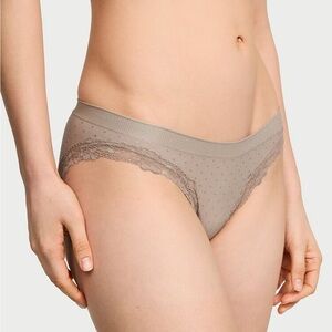 Victoria's Secret seamless Panty polkadot polka dot lace grey gray beige tan